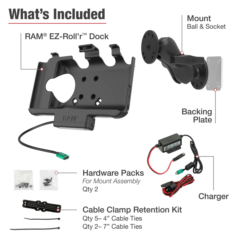 RAM-101-225B2-SAM60CP-V7CU:RAM-101-225B2-SAM60CP-V7CU_1:RAM® EZ-Roll'r™ USB-C Powered Mount for Samsung Tab Active5 & 3