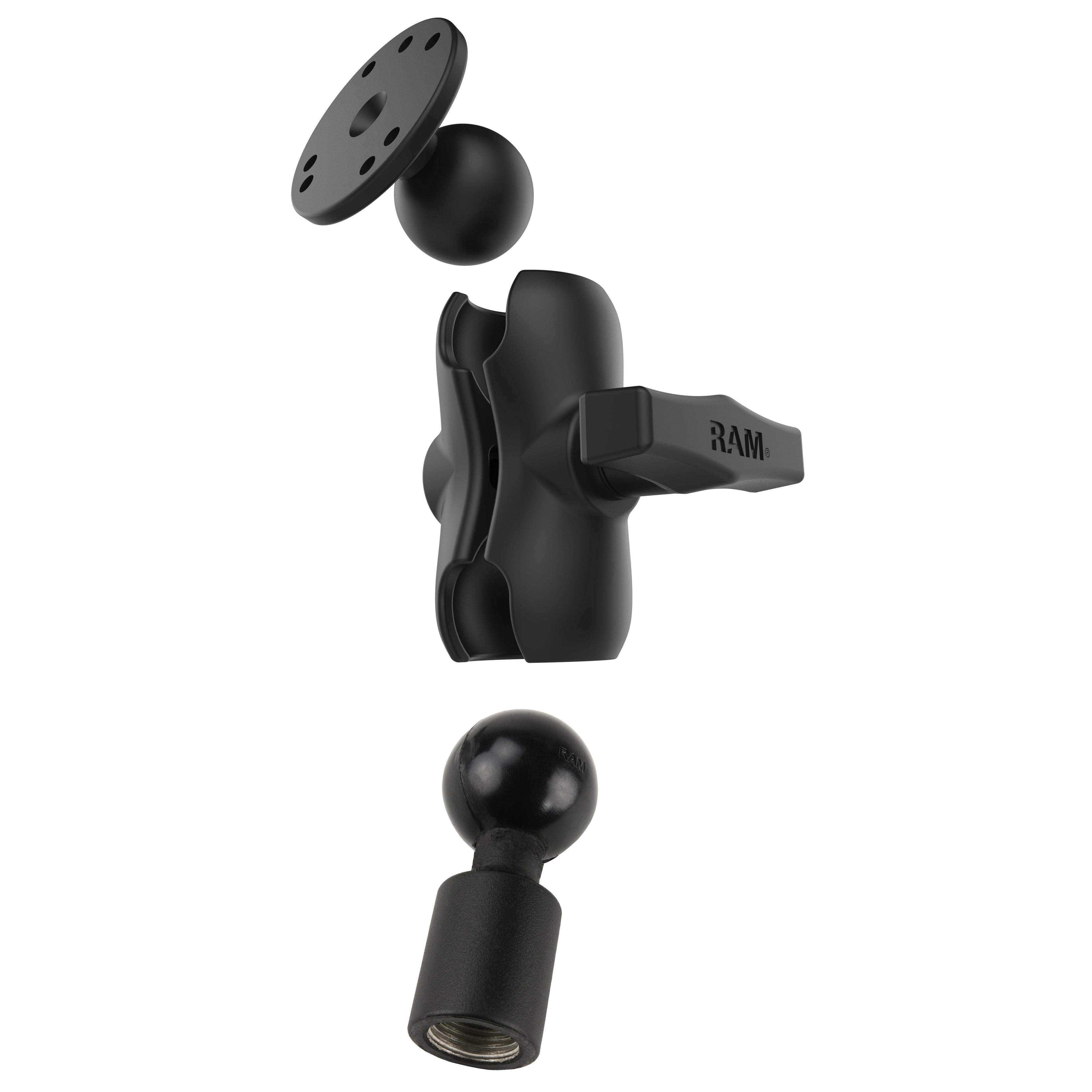 RAM-101-B-218-1U:RAM-101-B-218-1U_1:RAM® Short Double Ball Mount with Round Plate and 1/2" NPT Thread