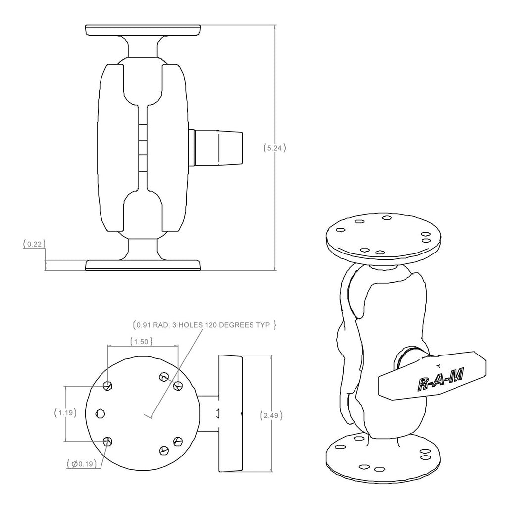 RAM-101U-B:RAM-101U-B_1:RAM® Universal Double Ball Mount with Two Round Plates - C Size Short