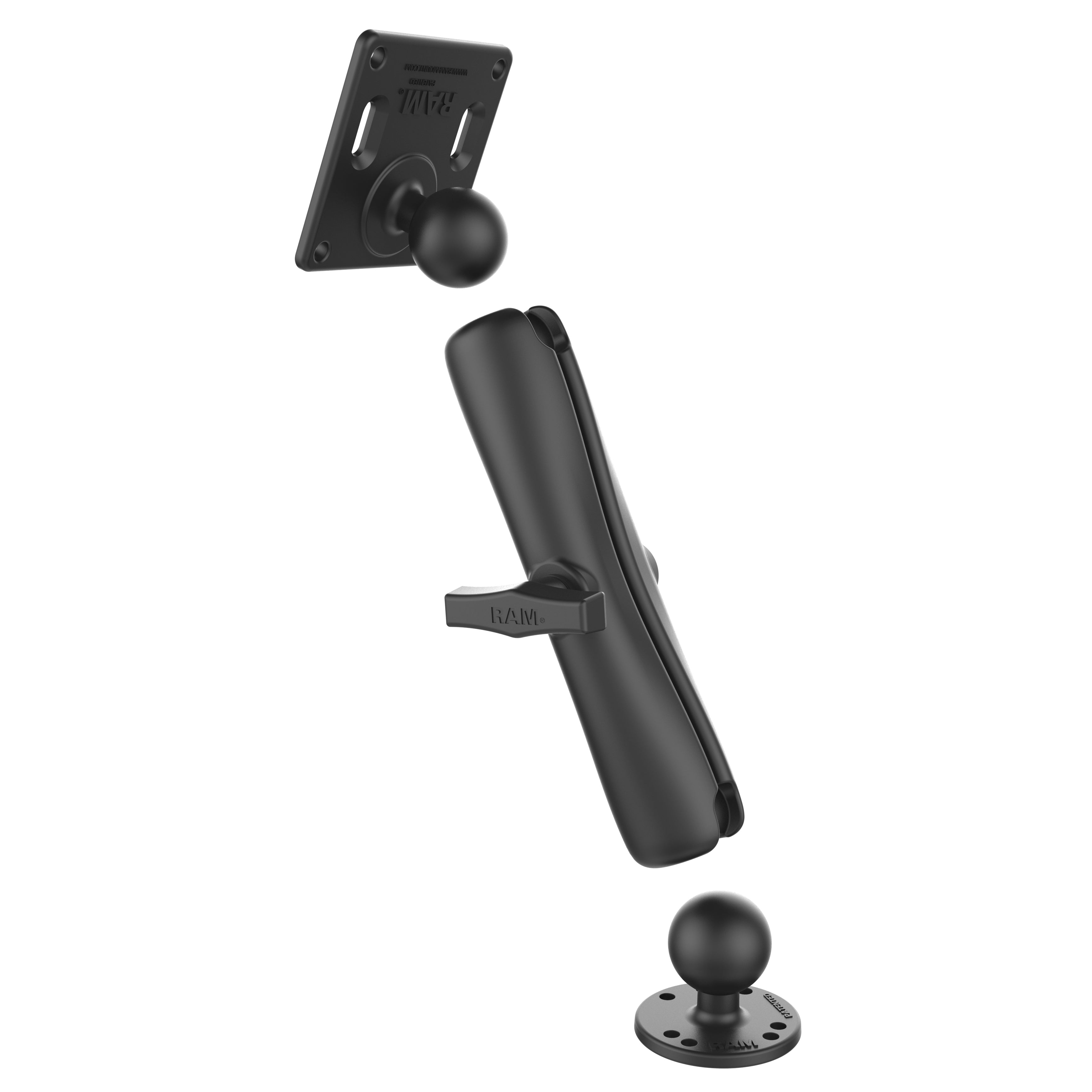 RAM-101U-D-2461:RAM-101U-D-2461_1:RAM® Double Ball Mount with 75x75mm VESA Plate - C Size Long
