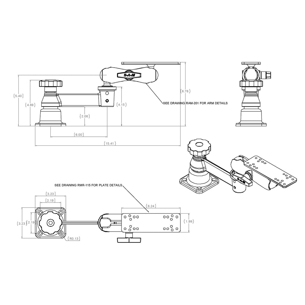 RAM-109H-2U:RAM-109H-2U_1:RAM® Horizontal Swing Arm with Double Ball Mount