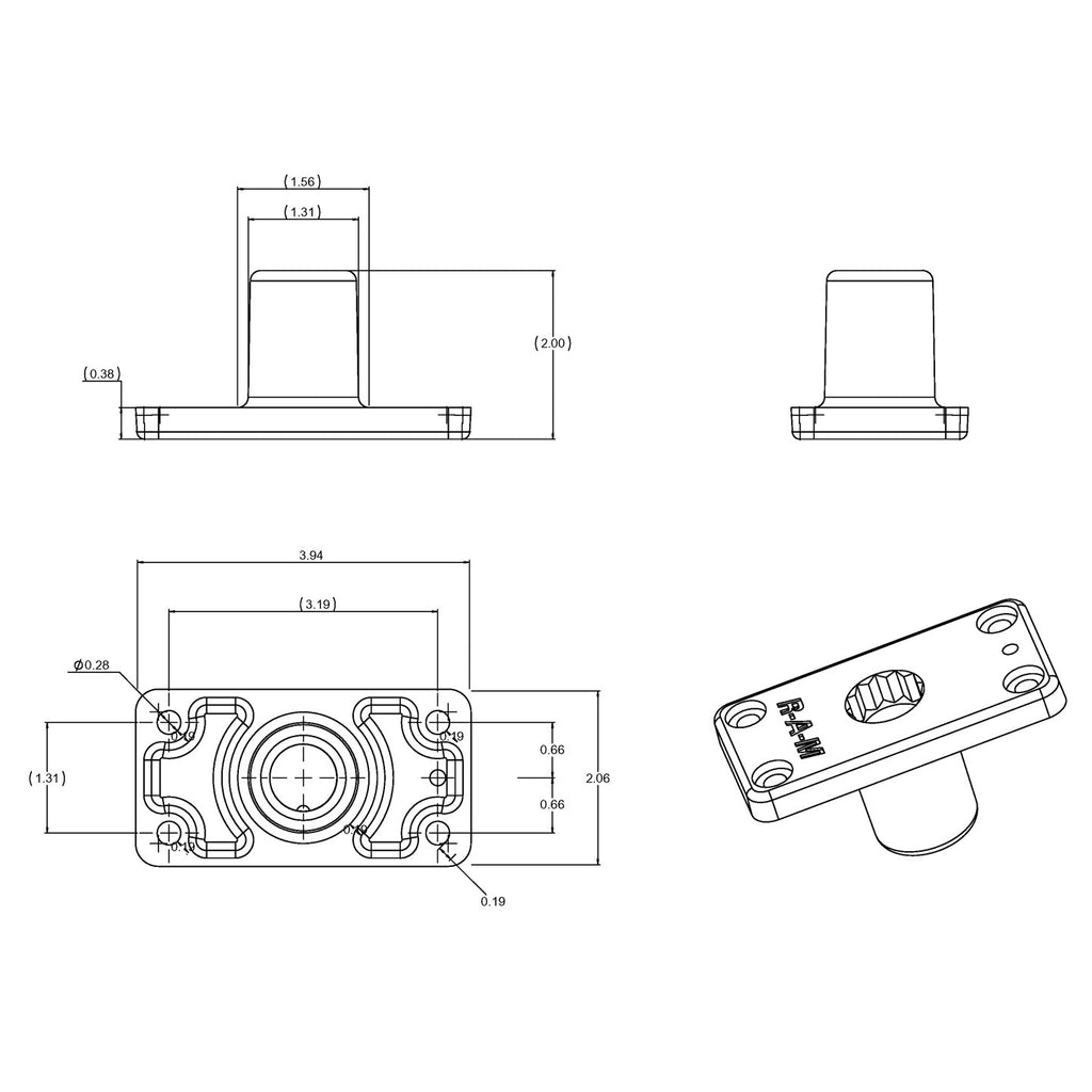 RAM-114-FU:RAM-114-FU_1:RAM ROD® Fishing Rod Holder with Flush Mounting Base