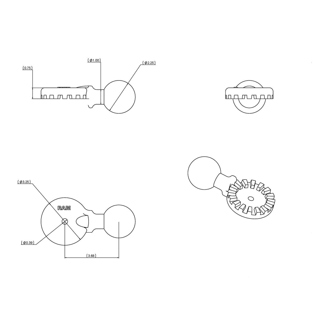 RAM-162BU:RAM-162BU_1:RAM® Ratchet Adapter with Ball
