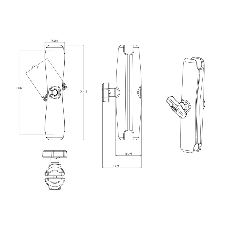 RAM-201U-D:RAM-201U-D_1:RAM® Double Socket Arm - C Size Long