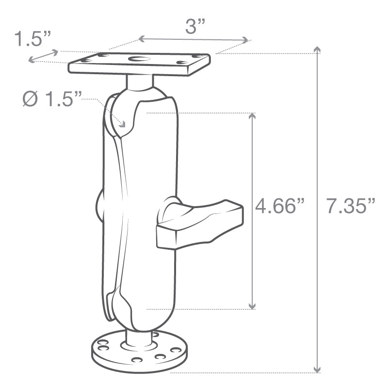 RAM-202-153-202U:RAM-202-153-202U_1:RAM® Drill-Down Double Ball Mount for Humminbird Helix 5 - Medium