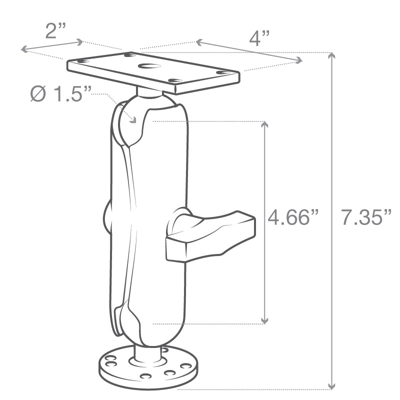 RAM-202-24-202U:RAM-202-24-202U_1:RAM® Drill-Down Double Ball Mount for Humminbird Helix 7 - Medium