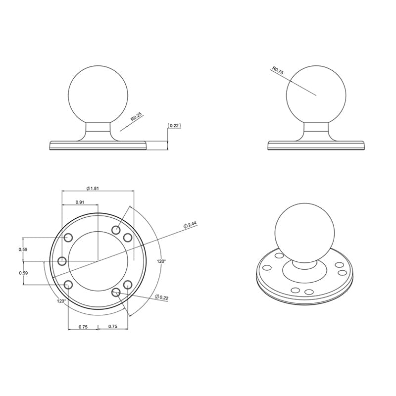 RAM-202U:RAM-202U_1:RAM® Round Plate with Ball - C Size