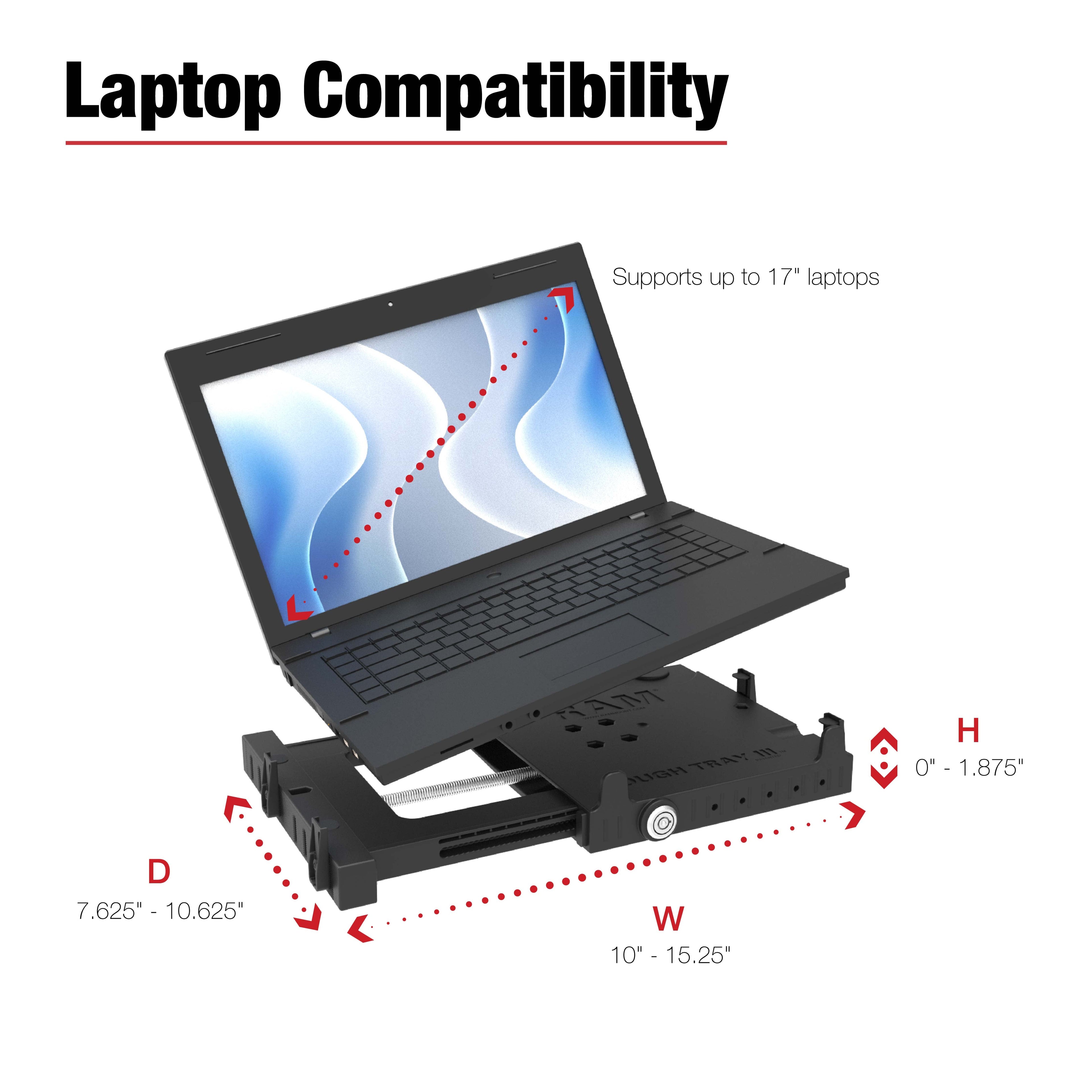 RAM-234-7:RAM-234-7_1:RAM® Tough-Tray™ III Spring Loaded Laptop Tray
