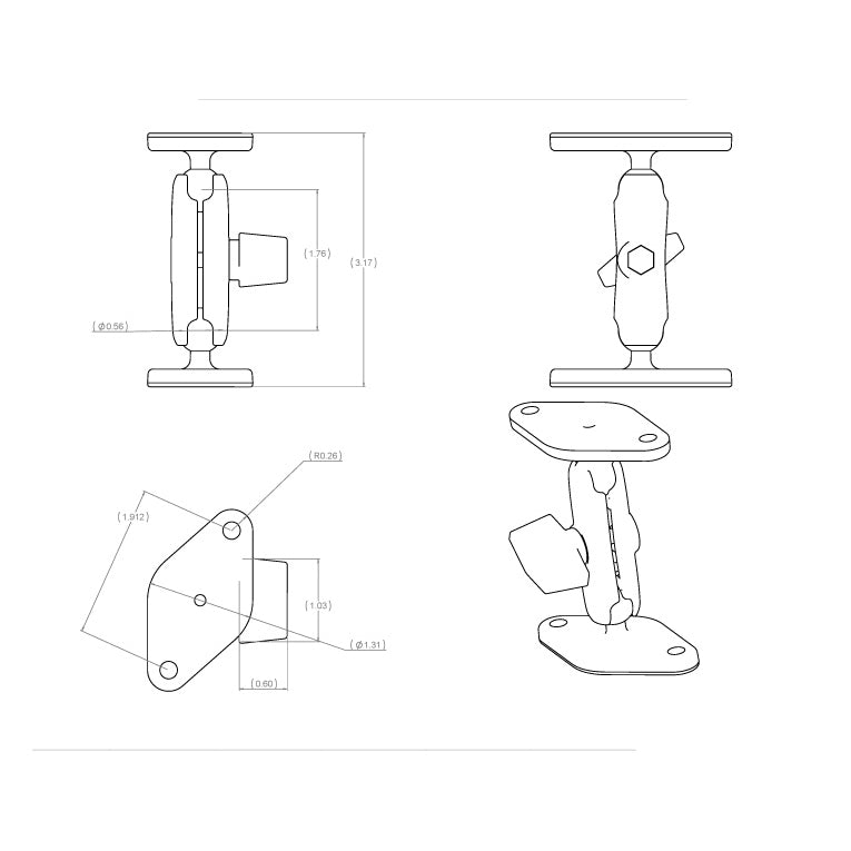 RAM-A-101U:RAM-A-101U_1:RAM® Double Ball Diamond Plate Mount - A Size Medium
