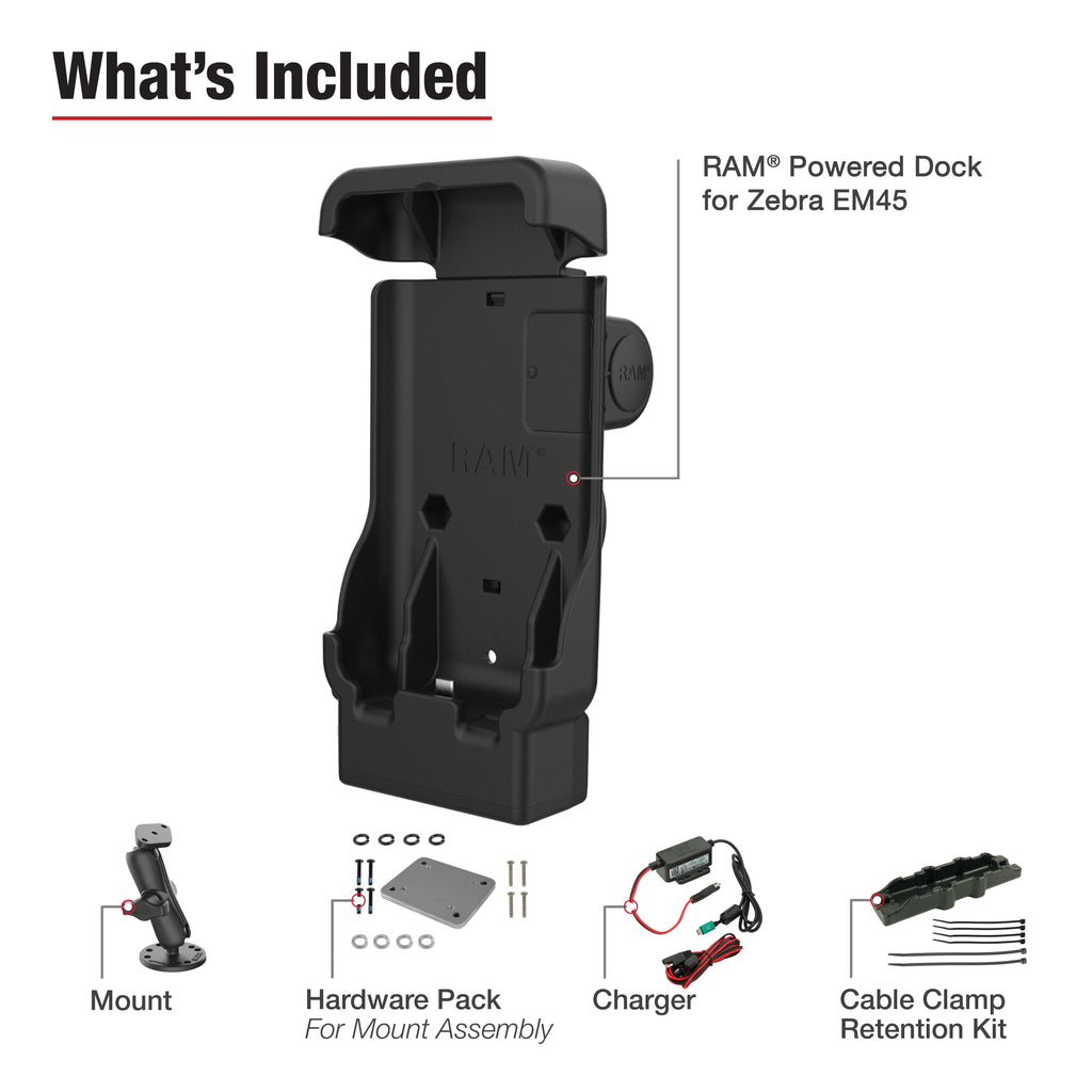 RAM-B-101-225B2-ZE38-V3C-2U:RAM-B-101-225B2-ZE38-V3C-2U_1:RAM® Powered Dock & Dashboard Mounting Kit for Zebra EM45