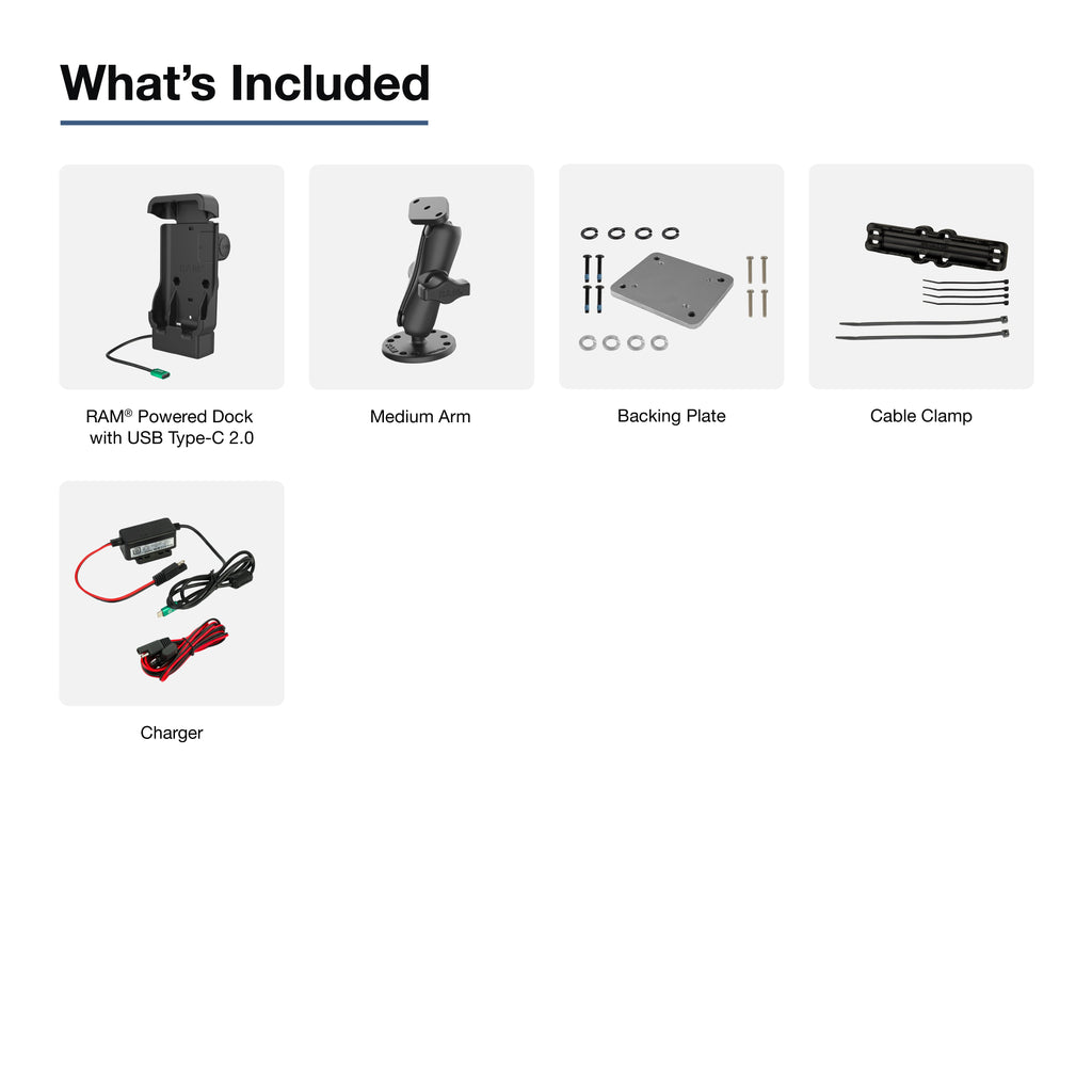 RAM-B-101-225B2-ZE38-V3CU:RAM-B-101-225B2-ZE38-V3CU_1:RAM® USB-C Powered Dock & Dashboard Mount Kit for Zebra EM45