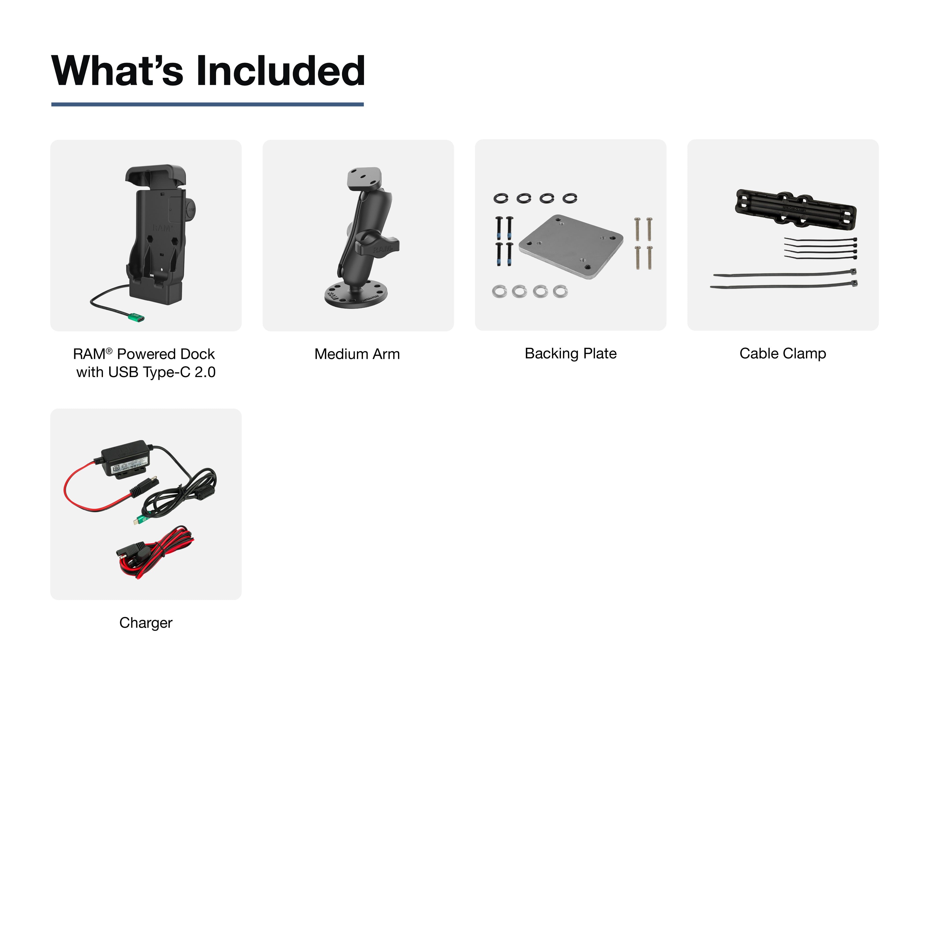 RAM-B-101-225B2-ZE38-V3CU:RAM-B-101-225B2-ZE38-V3CU_1:RAM® USB-C Powered Dock & Dashboard Mount Kit for Zebra EM45