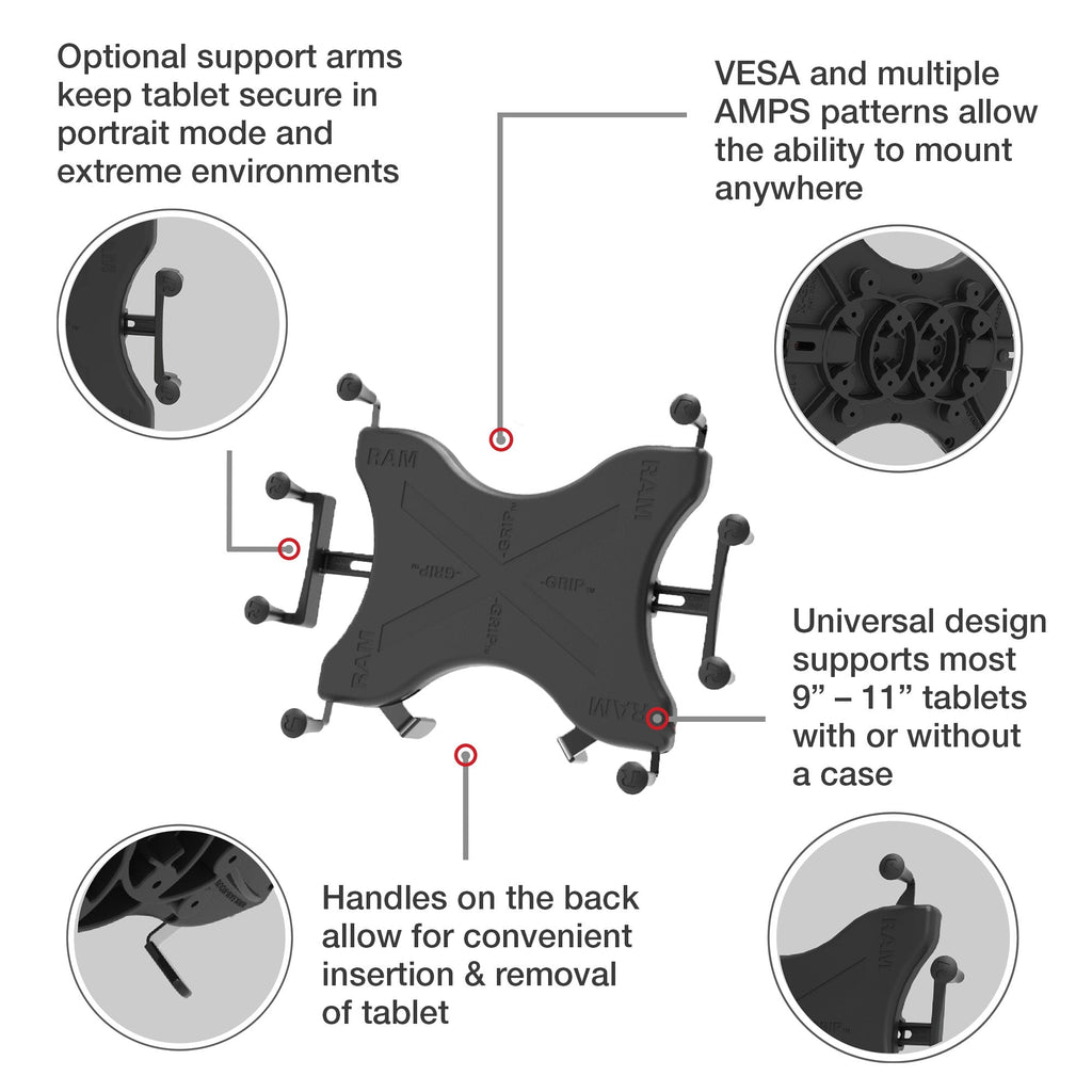 RAM-B-101-C-UN11U:RAM-B-101-C-UN11U_1:RAM® X-Grip® Drill-Down Double Ball Mount for 12"-13" Tablets