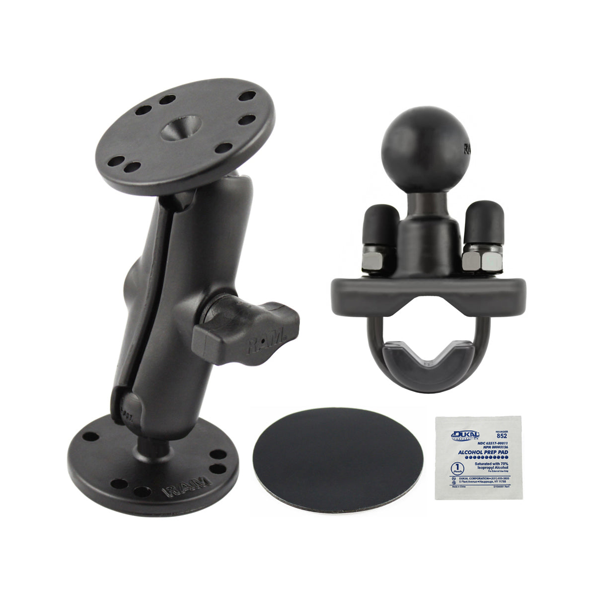 RAM-B-101U-CR1:RAM-B-101U-CR1_1:RAM® Double Ball Mount with Drill-Down, U-Bolt & Adhesive Bases