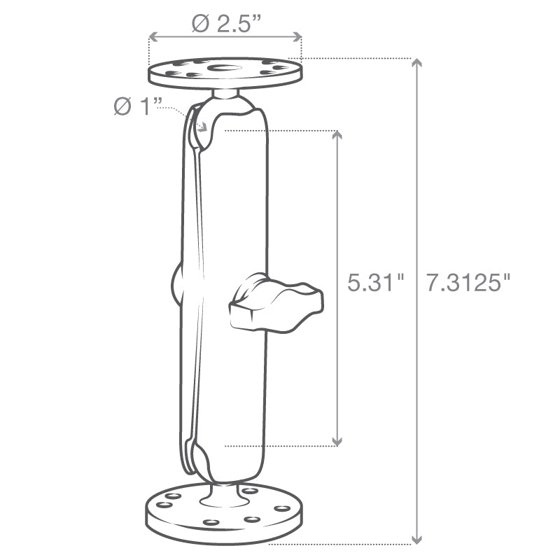 RAM-B-101U-C:RAM-B-101U-C_1:RAM® Universal Double Ball Mount with Two Round Plates - B Size Long