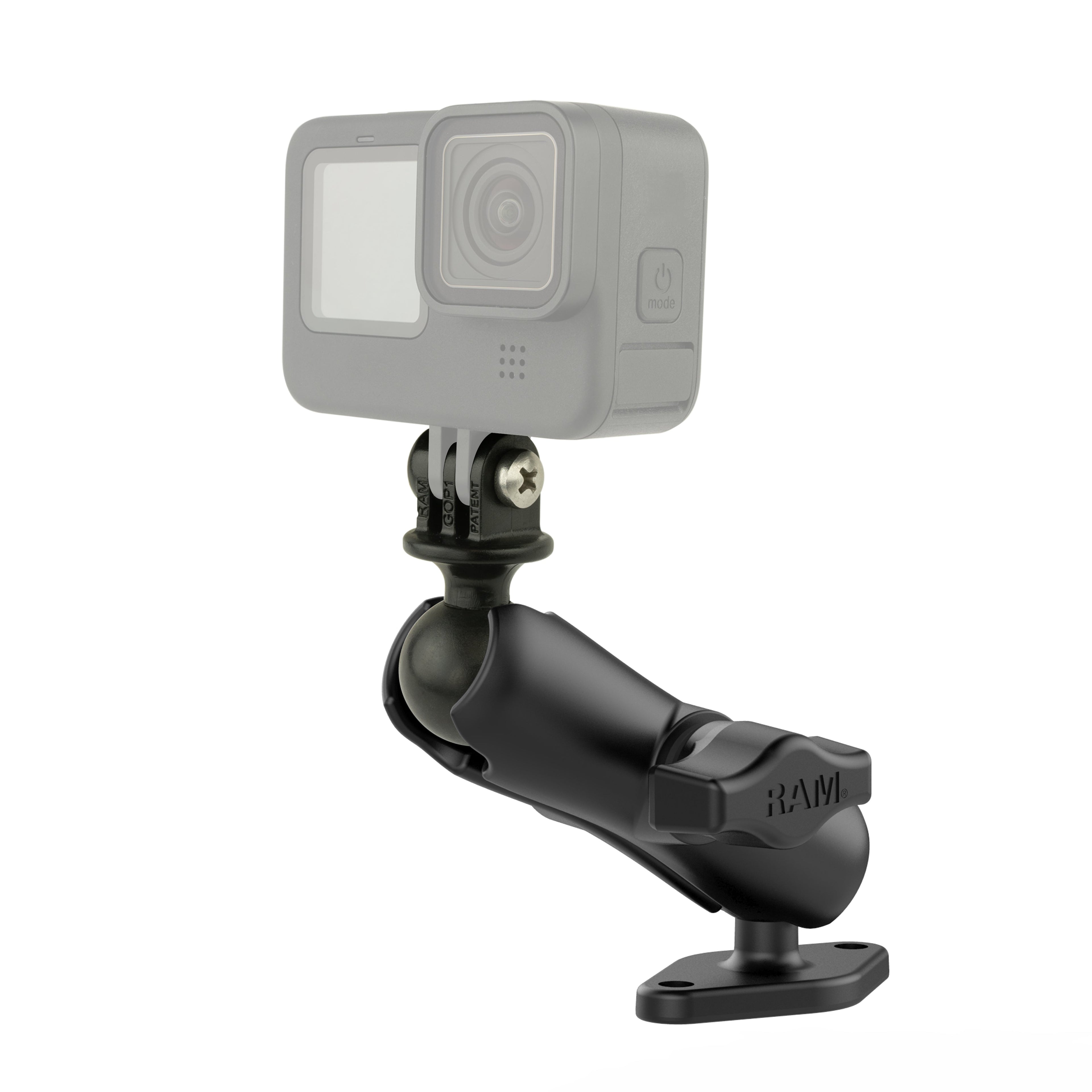 RAM-B-102-GOP1U:RAM-B-102-GOP1U_1:RAM® Double Ball Diamond Plate Mount with Action Camera Adapter