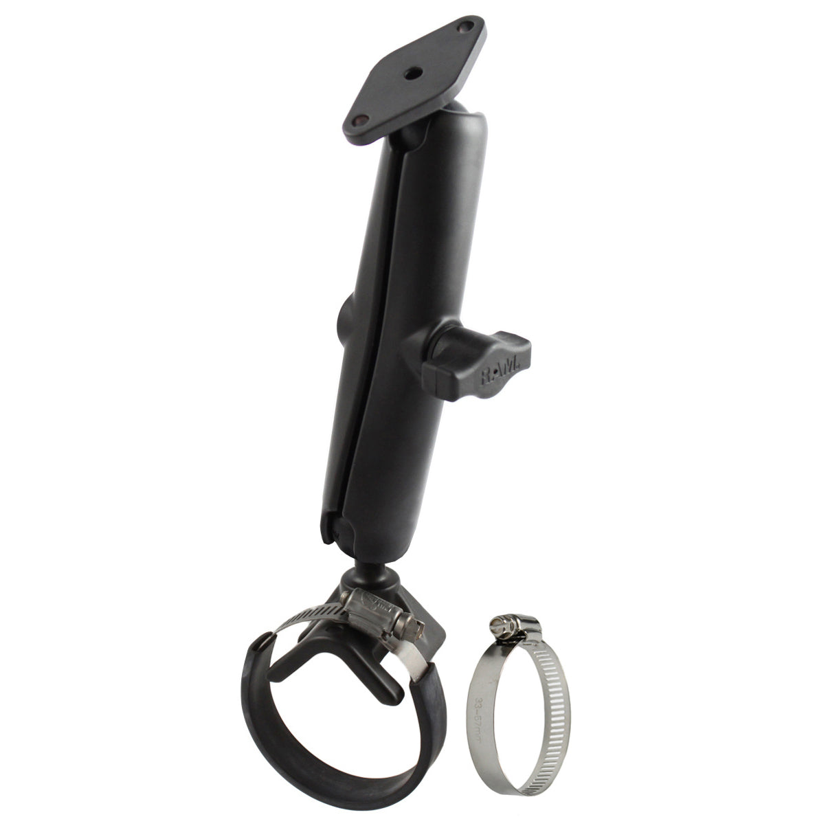 RAM-B-108-C-238:RAM-B-108-C-238_1:RAM® Double Ball Strap Hose Clamp Mount with Diamond Plate - Long