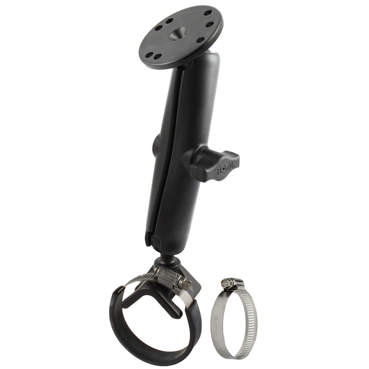 RAM-B-108-C:RAM-B-108-C_1:RAM® Double Ball Strap Hose Clamp Mount with Round Plate - Long