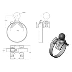 RAM-B-108BU:RAM-B-108BU_1:RAM® Strap Hose Clamp Ball Base 1" - 2.1"