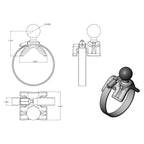 RAM-B-108U:RAM-B-108U_1:RAM® Double Ball Strap Hose Clamp Mount with Round Plate - Medium