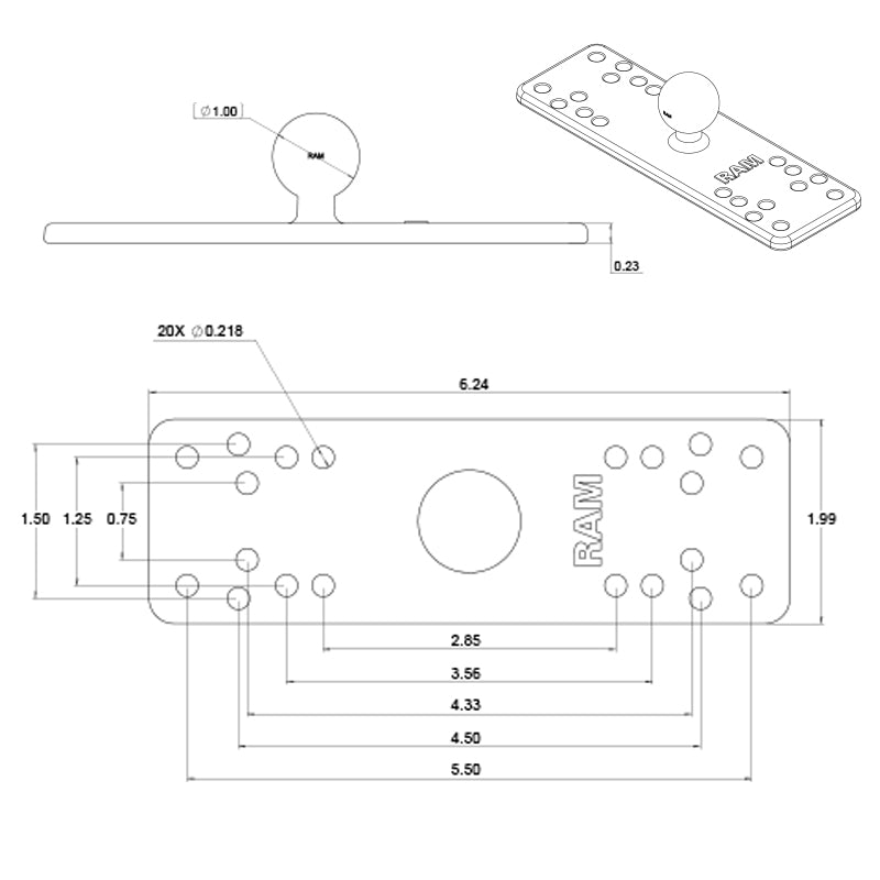 RAM-B-111U:RAM-B-111U_1:RAM® Universal Marine Electronic Mount - B Size Medium