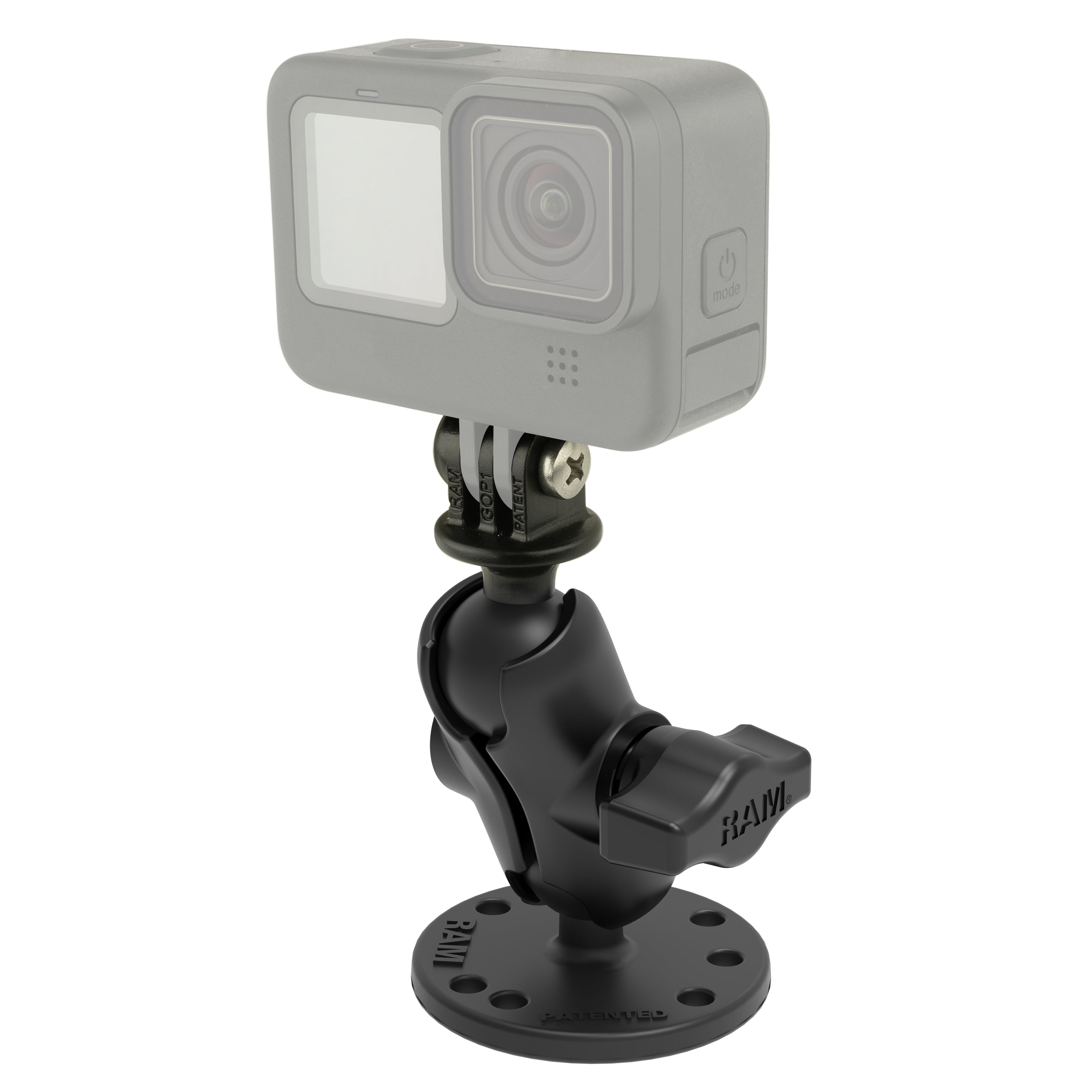 RAM-B-138-A-GOP1U:RAM-B-138-A-GOP1U_1:RAM® Drill-Down Double Ball Mount with Universal Action Camera Adapter