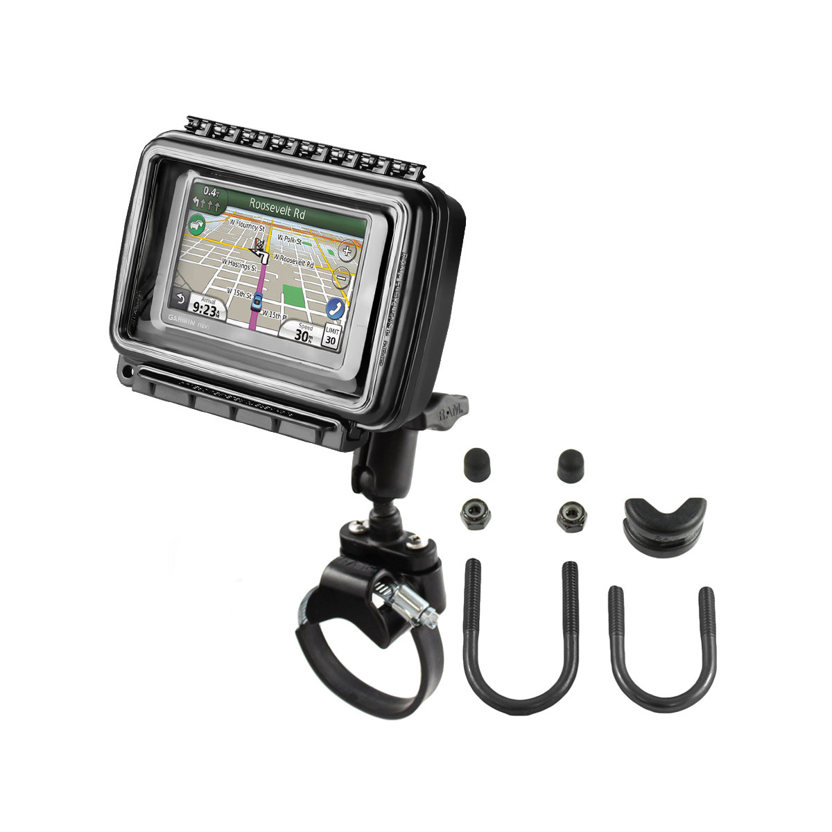 RAM-B-149Z-2-AQ6:RAM-B-149Z-2-AQ6_1:RAM® Aqua Box® ATV/UTV Rail Mount for Medium-Wide Devices