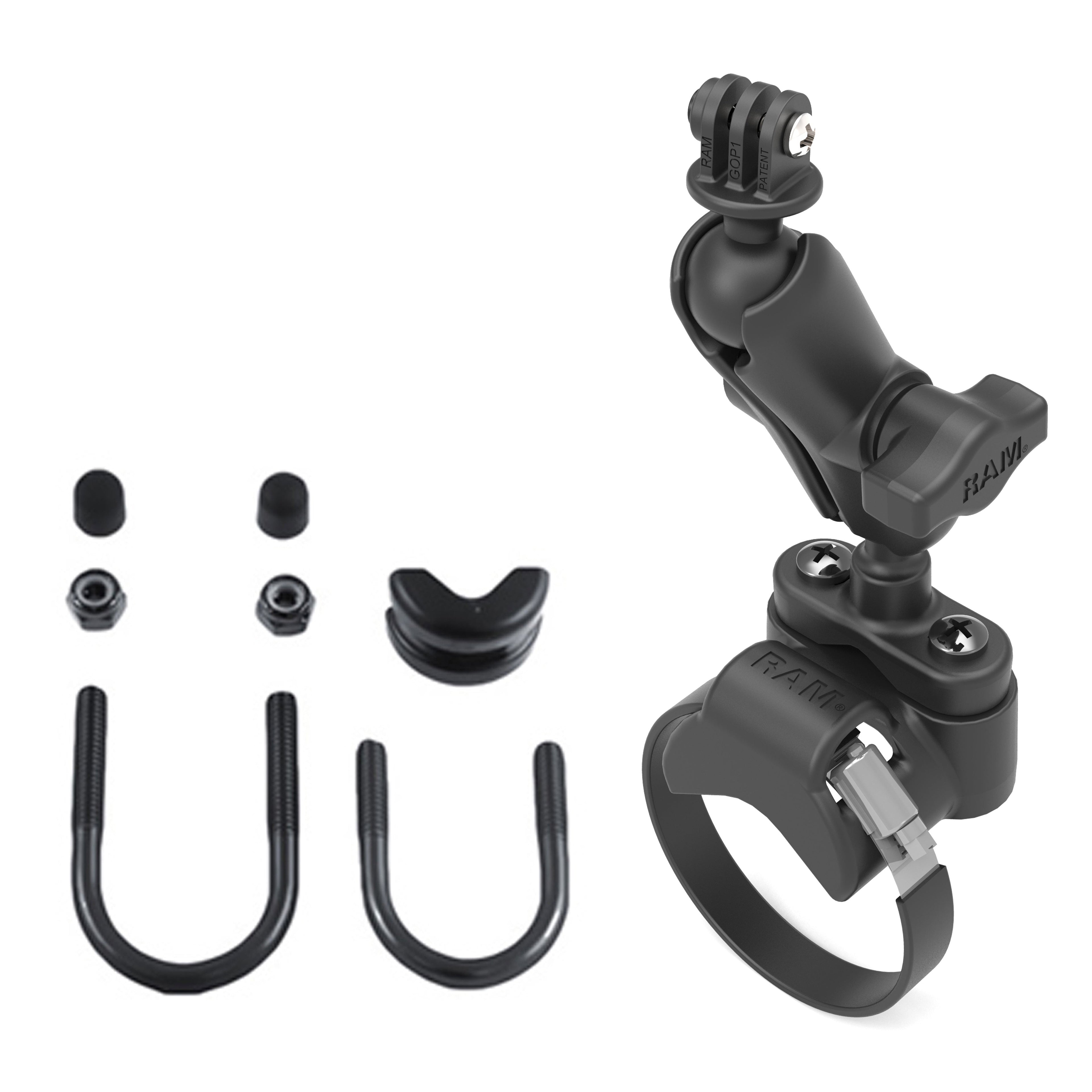 RAM-B-149Z-2-GOP1U:RAM-B-149Z-2-GOP1U_1:RAM® ATV/UTV Handlebar U-Bolt Mount with Action Camera Adapter