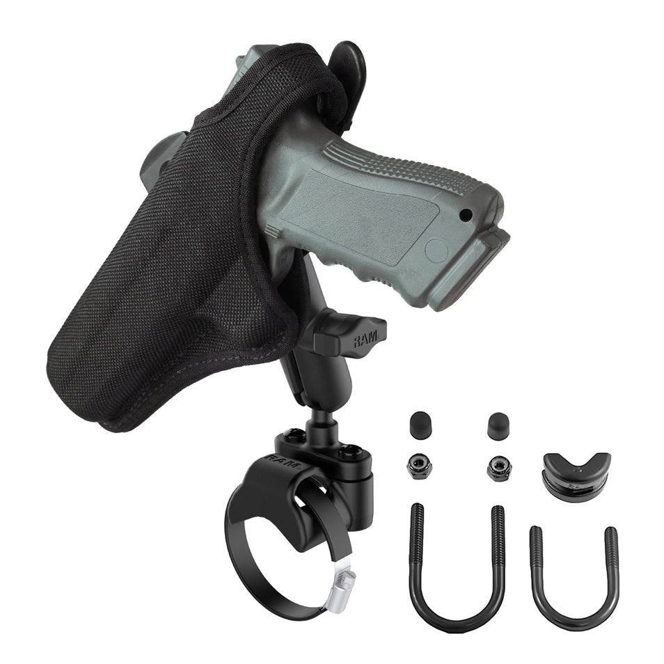 RAM-B-149Z-2-GUN1U:RAM-B-149Z-2-GUN1U_1:RAM® ATV/UTV Double Ball Rail Mount with Gun Holster Clip