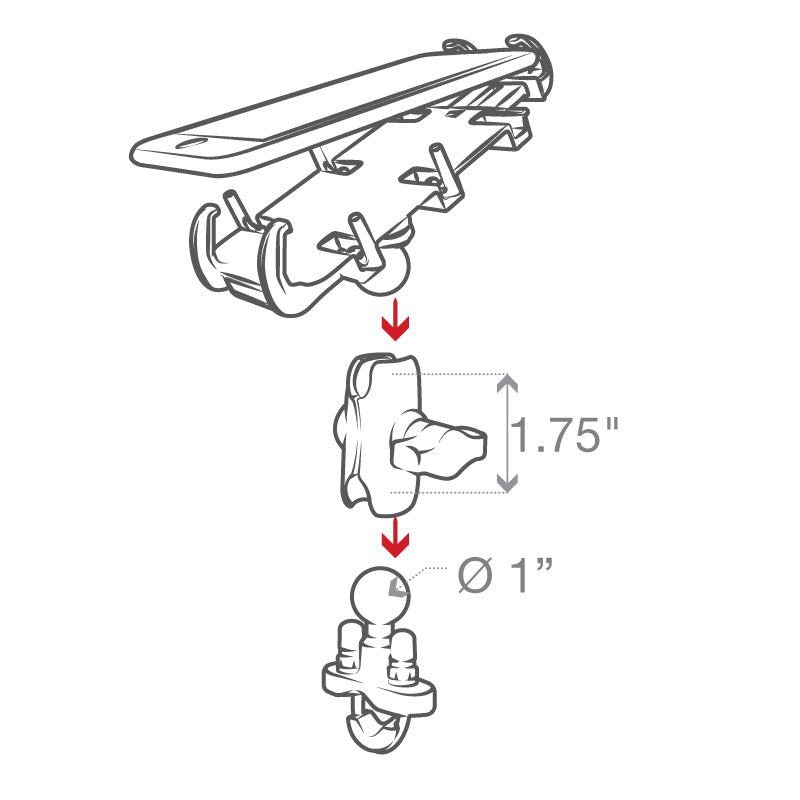 RAM-B-149Z-A-PD3U:RAM-B-149Z-A-PD3U_1:RAM® Quick-Grip™ Phone Mount with Handlebar U-Bolt Base - Short