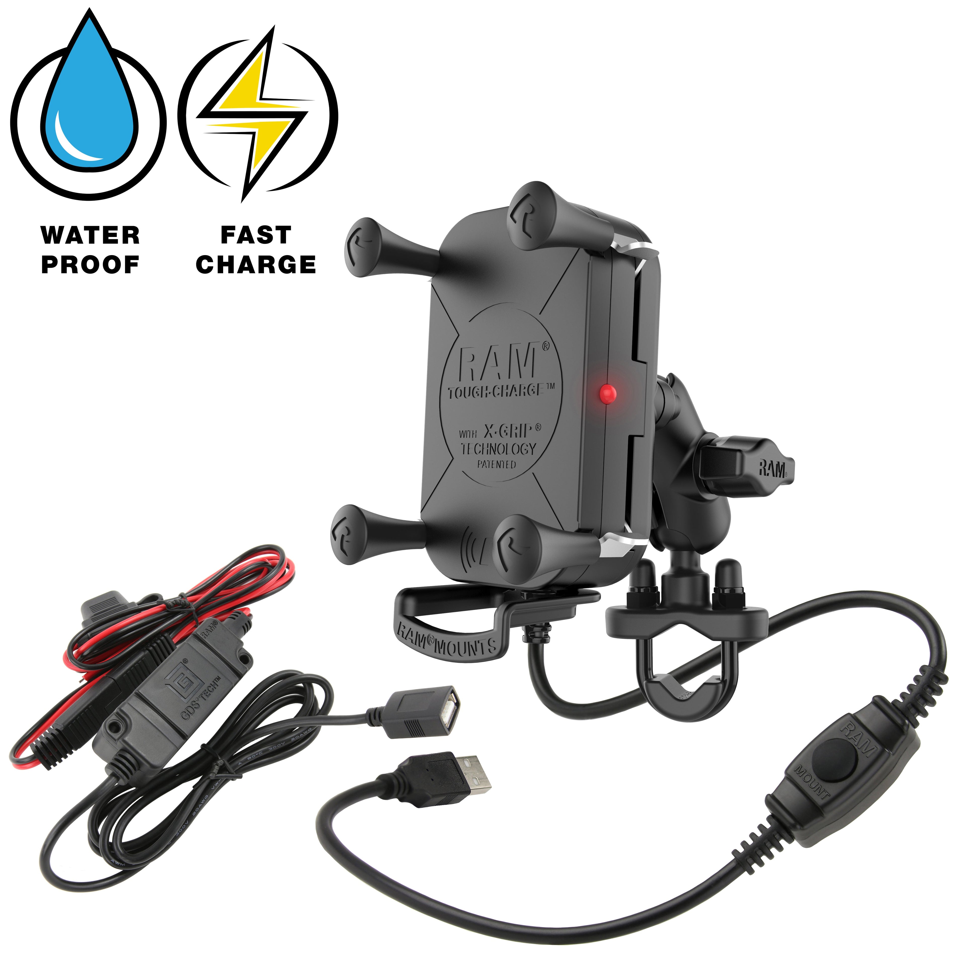 RAM-B-149Z-A-UN12W-V7M-1:RAM-B-149Z-A-UN12W-V7M-1_1:RAM® Tough-Charge™ 15W Waterproof Wireless Charging Motorcycle Mount