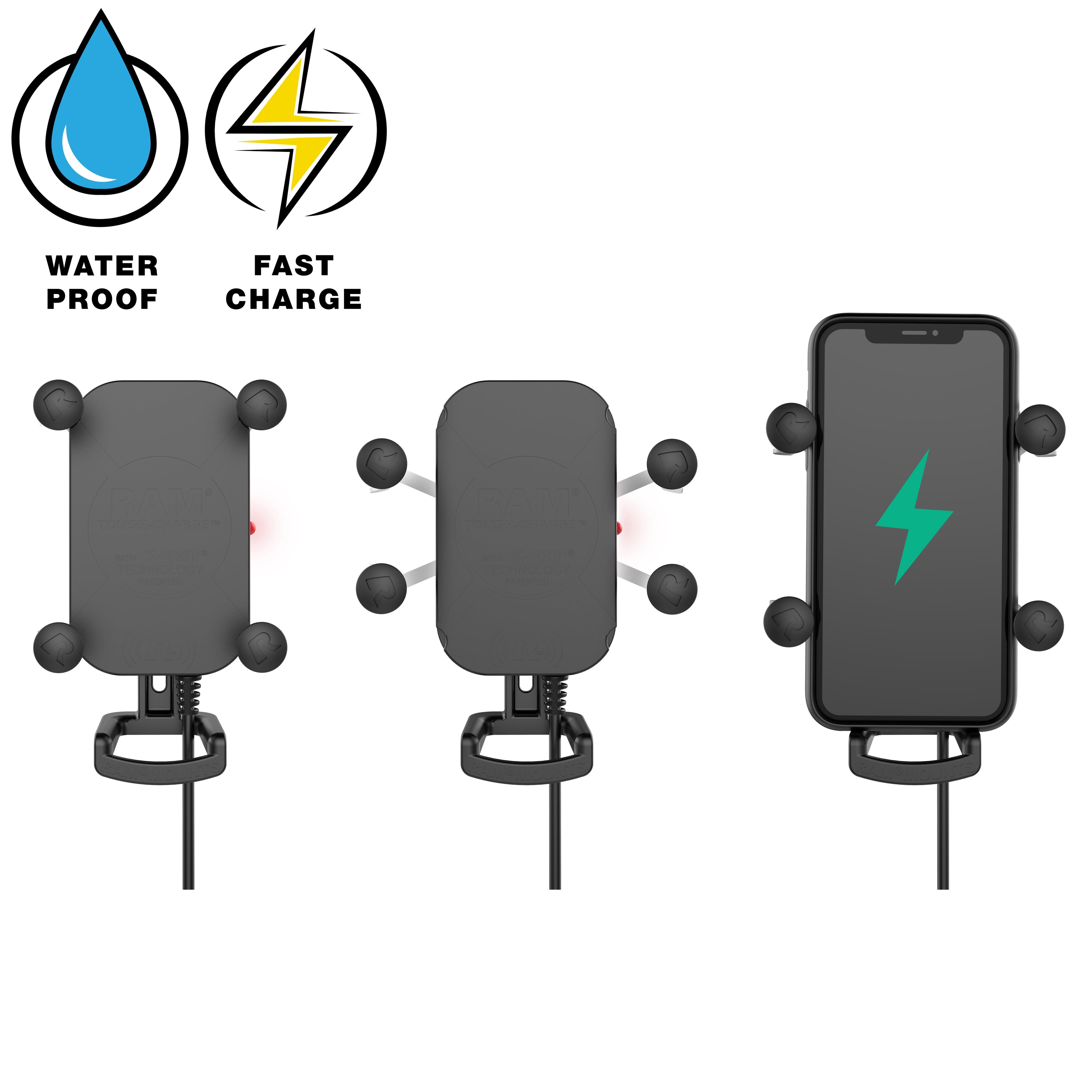 RAM-B-149Z-A-UN12W-V7M-1:RAM-B-149Z-A-UN12W-V7M-1_1:RAM® Tough-Charge™ 15W Waterproof Wireless Charging Motorcycle Mount