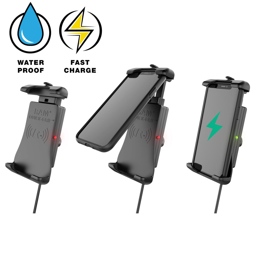 RAM-B-149Z-A-UN14W-V7M-1:RAM-B-149Z-A-UN14W-V7M-1_1:RAM® Quick-Grip™ 15W Waterproof Wireless Charging Handlebar Mount