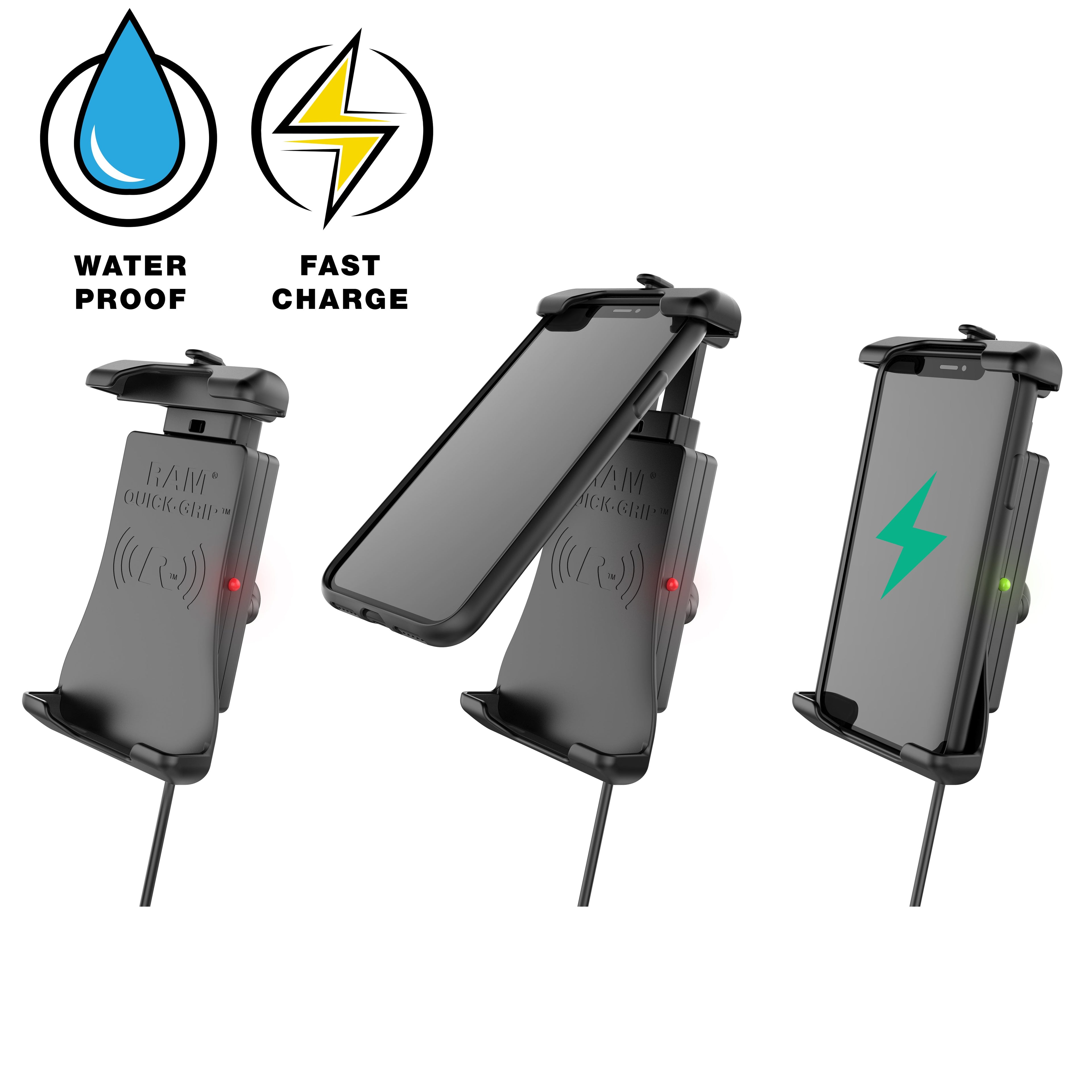 RAM-B-149Z-A-UN14W-V7M-1:RAM-B-149Z-A-UN14W-V7M-1_1:RAM® Quick-Grip™ 15W Waterproof Wireless Charging Handlebar Mount