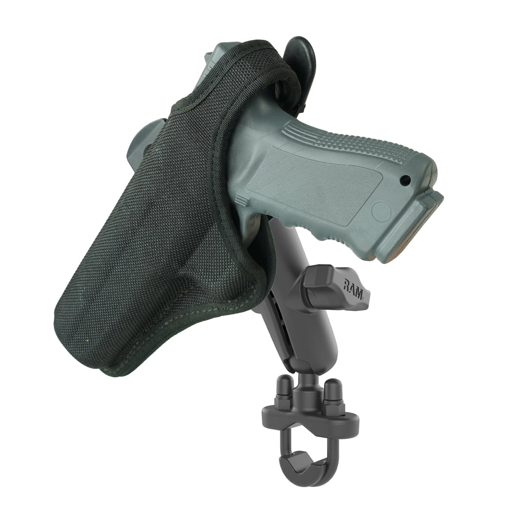 RAM-B-149Z-GUN1U:RAM-B-149Z-GUN1U_1:RAM® Handlebar U-Bolt Double Ball Mount with Gun Holster Clip