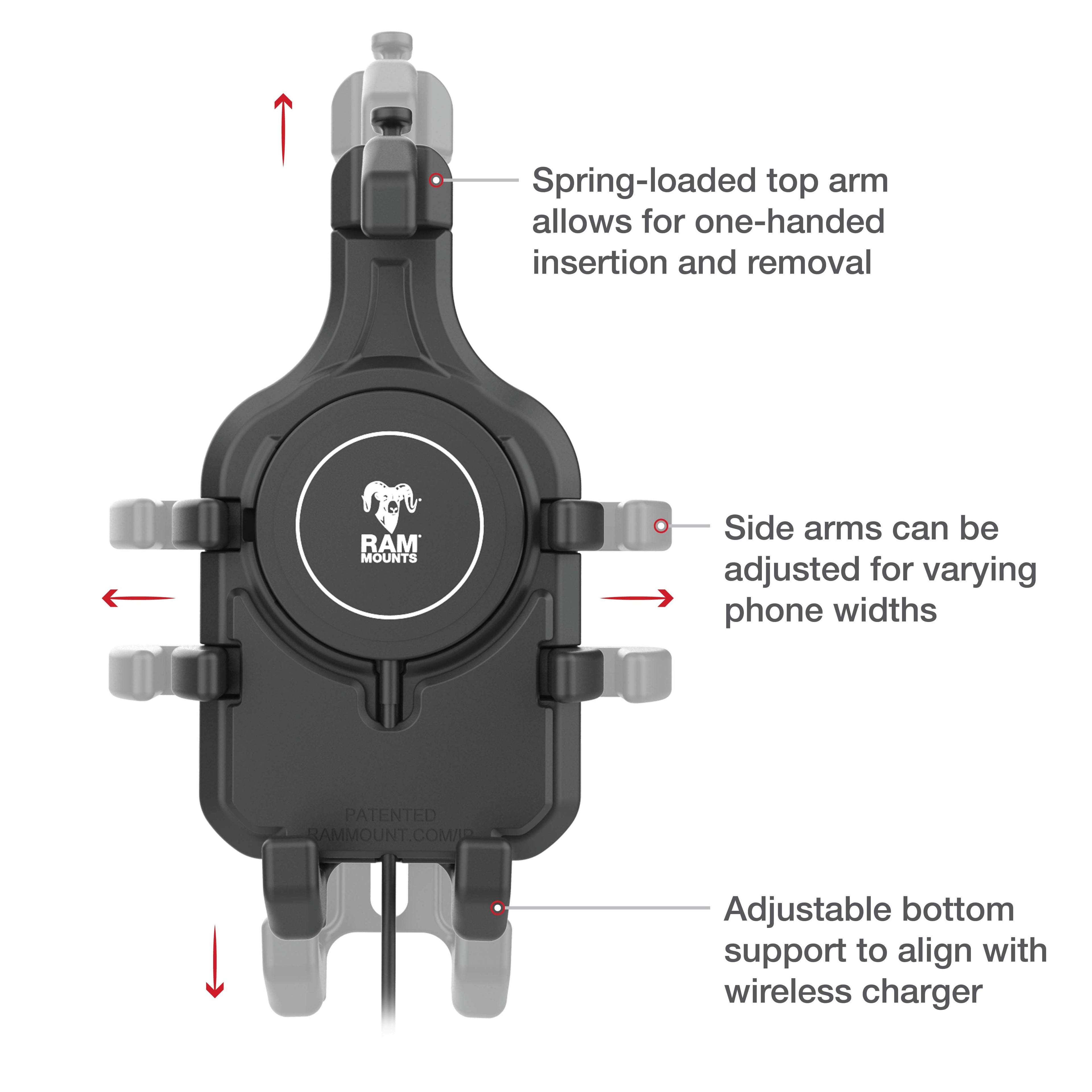 RAM-B-149Z-PD5-W2MU:RAM-B-149Z-PD5-W2MU_1:RAM® Quick-Grip™ Pro Phone Handlebar Mount with Qi2 15W Wireless Charger