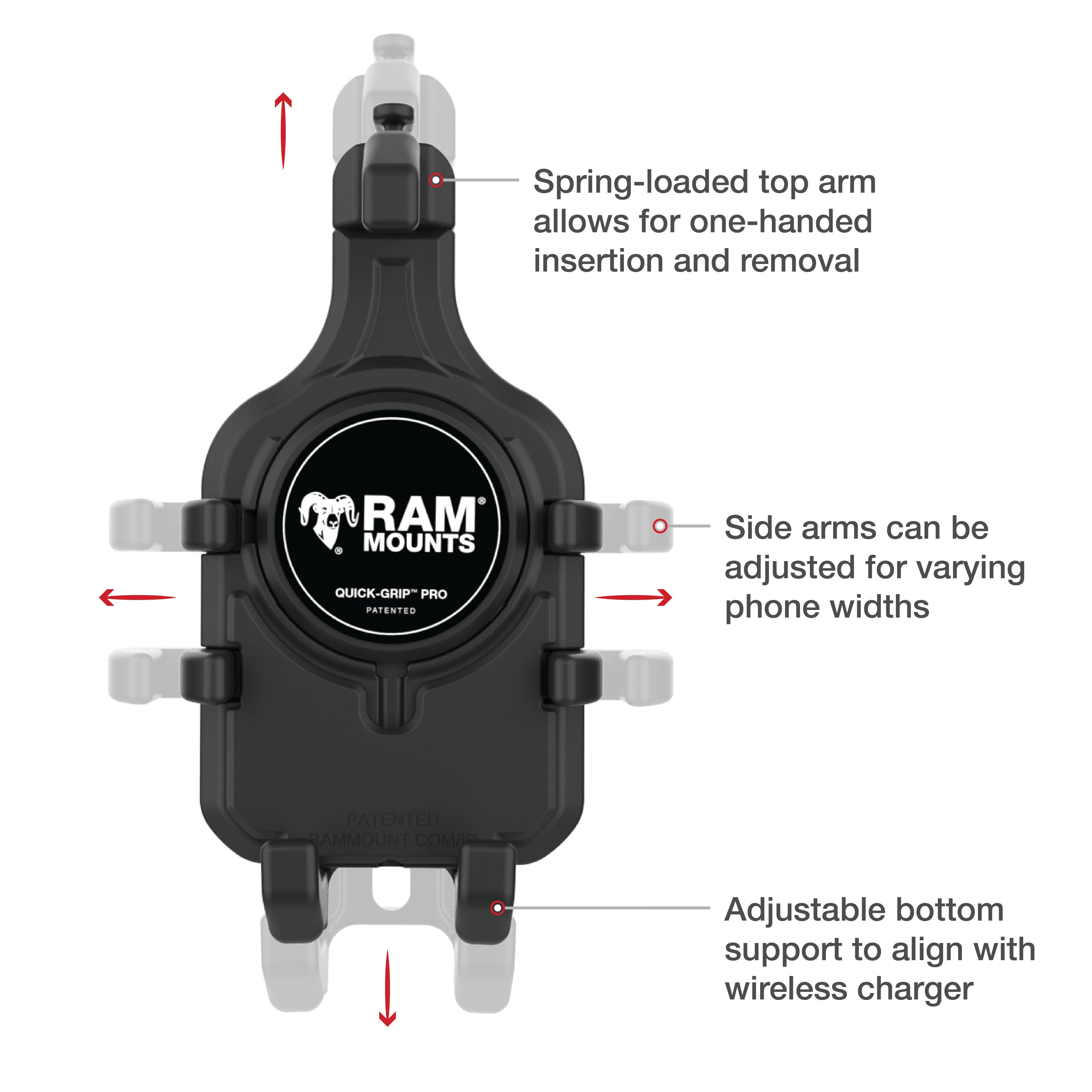 RAM-B-149Z-PD5U:RAM-B-149Z-PD5U_1:RAM® Quick-Grip™ Pro Phone Mount with Handlebar U-Bolt Base - Medium