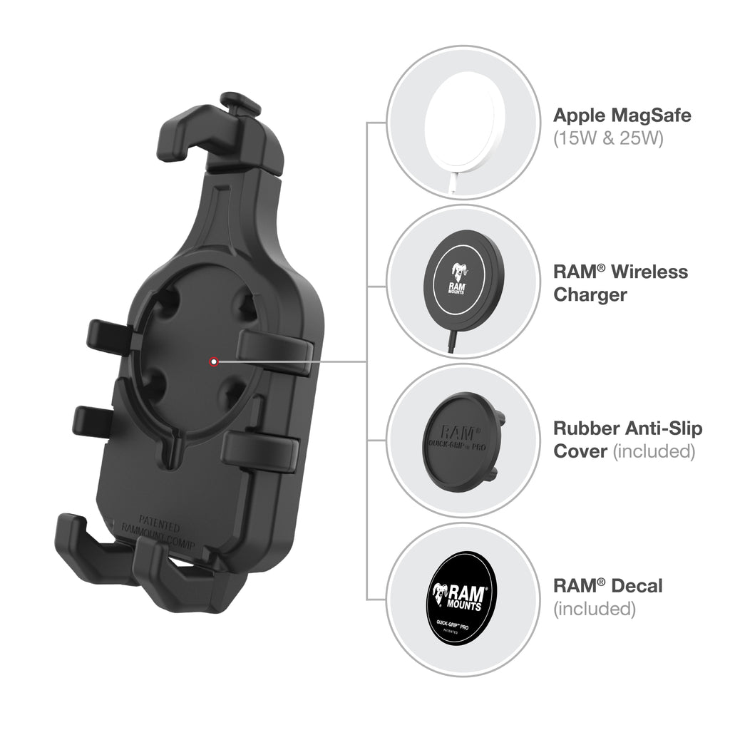 RAM-B-149Z-PD5U:RAM-B-149Z-PD5U_1:RAM® Quick-Grip™ Pro Phone Mount with Handlebar U-Bolt Base - Medium