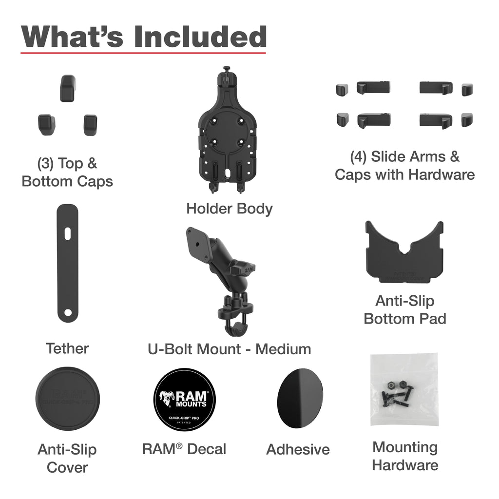 RAM-B-149Z-PD5U:RAM-B-149Z-PD5U_1:RAM® Quick-Grip™ Pro Phone Mount with Handlebar U-Bolt Base - Medium