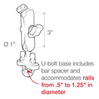 RAM-B-149ZU:RAM-B-149ZU_1:RAM® Handlebar U-Bolt Double Ball Mount - B Size Medium