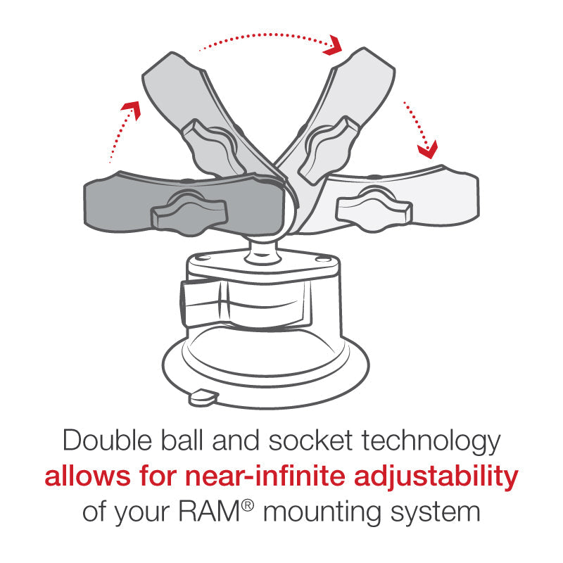 RAM-B-166-103U:RAM-B-166-103U_1:RAM® Twist-Lock™ Suction Cup Base with Double Socket Arm
