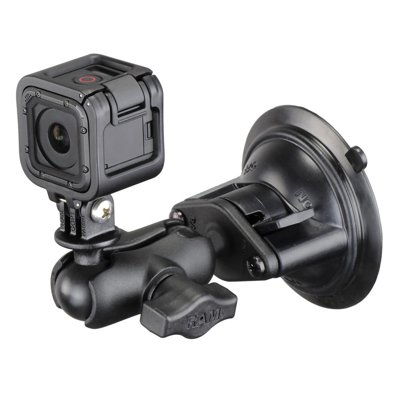 RAM-B-166-A-GOP1U:RAM-B-166-A-GOP1U_1:RAM® Twist-Lock™ Suction Cup Mount with Action Camera Adapter - Short