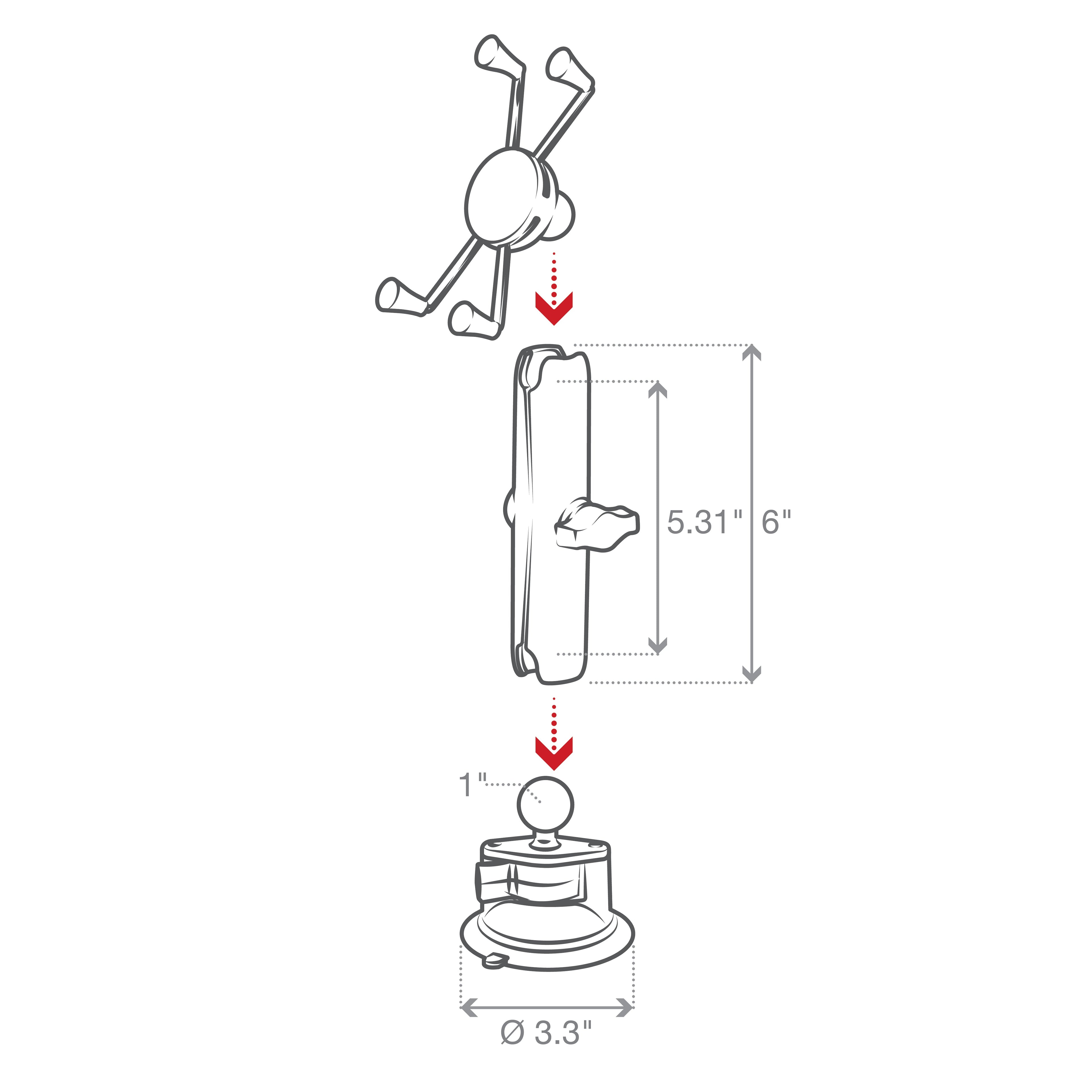 RAM-B-166-C-UN10U:RAM-B-166-C-UN10U_1:RAM® X-Grip® Large Phone Mount with Twist-Lock™ Suction Cup - Long