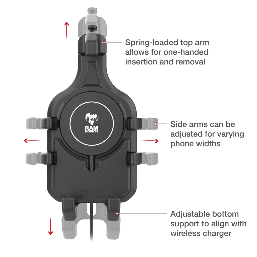 RAM-B-166-PD5-W2MU:RAM-B-166-PD5-W2MU_1:RAM® Quick-Grip™ Pro Suction Cup Mount with Qi2 15W Wireless Charger