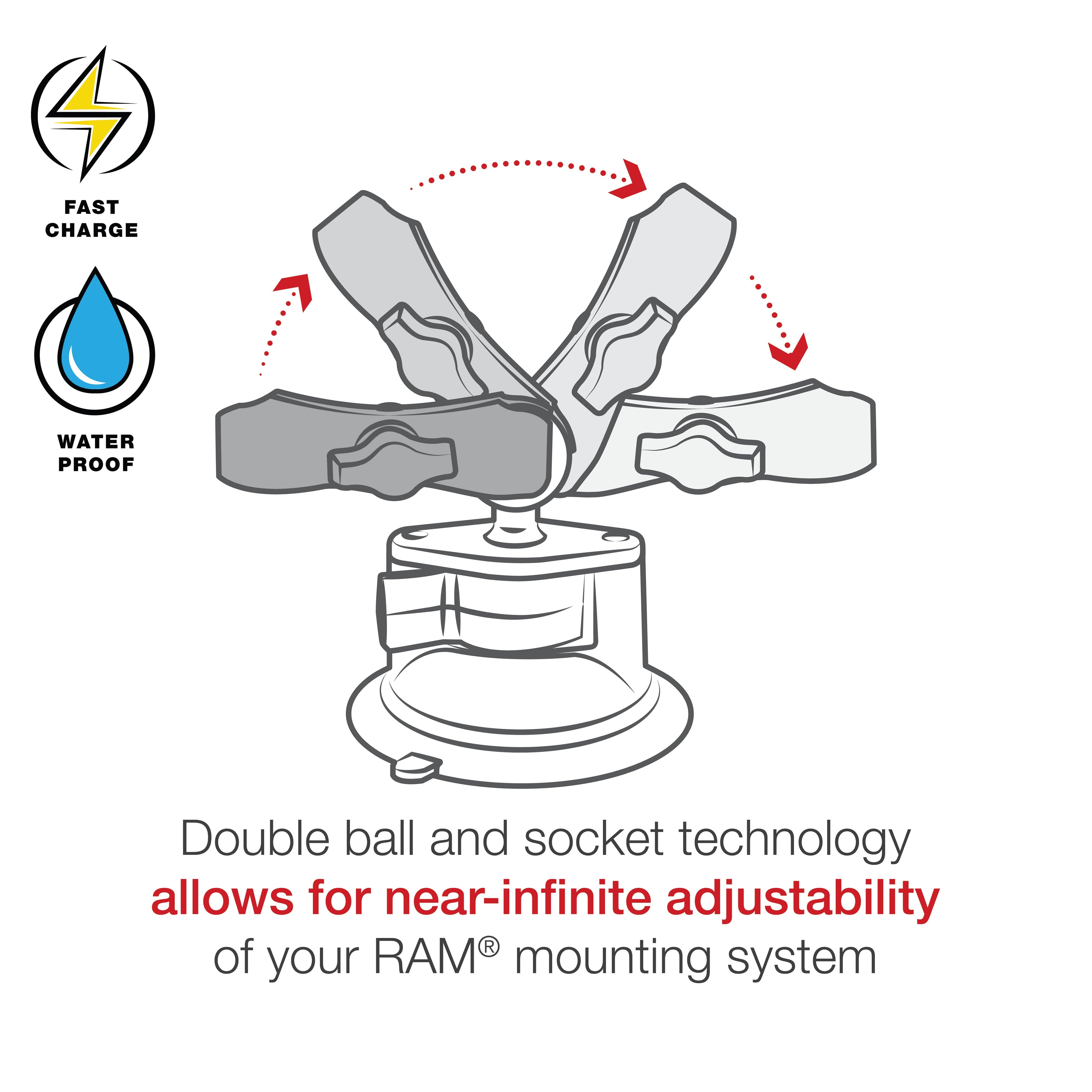 RAM-B-166-UN12W-1:RAM-B-166-UN12W-1_1:RAM® Tough-Charge™ 15W Wireless Charging Suction Cup Mount