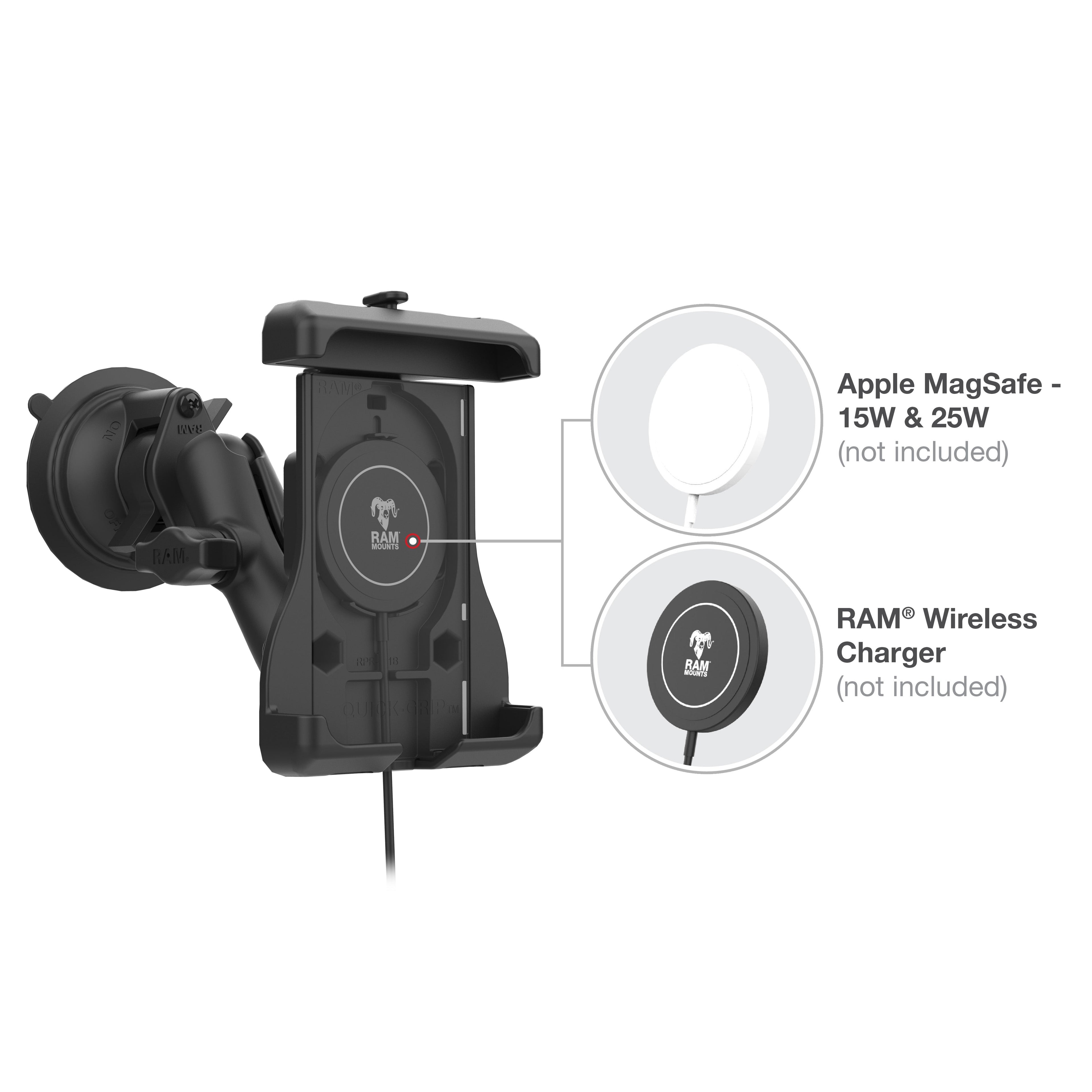 RAM-B-166-UN15WU:RAM-B-166-UN15WU_1:RAM® Quick-Grip™ Suction Cup Mount for for iPhone 12 Series + MagSafe