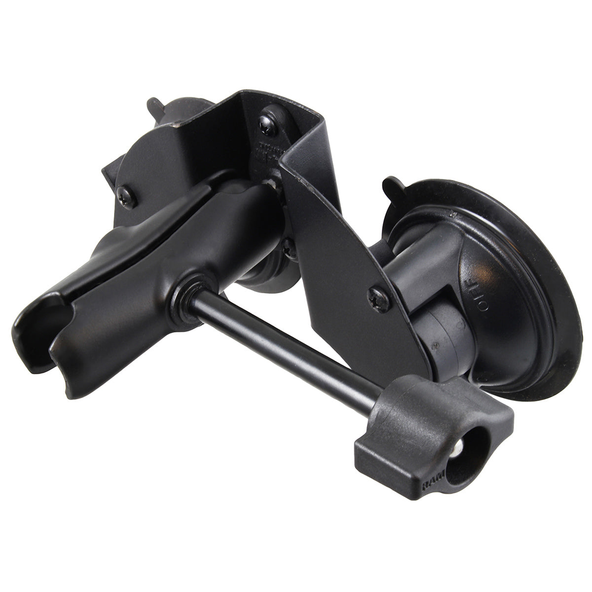 RAM-B-189B-201-ALA1-KRU:RAM-B-189B-201-ALA1-KRU_1:RAM® Twist-Lock™ Dual Suction Cup Base with Socket Arm & Retention Knob