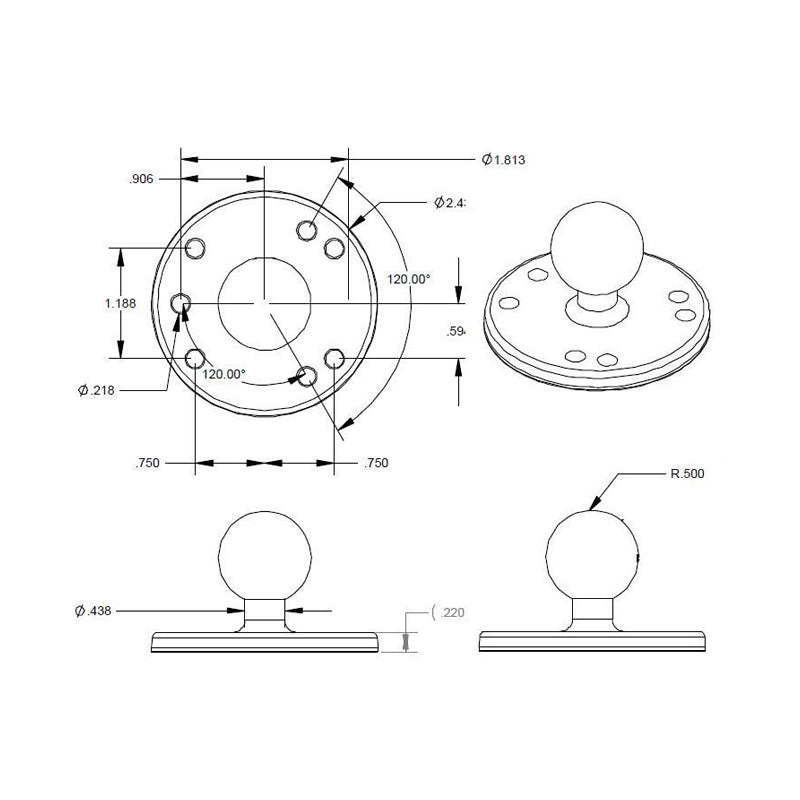 RAM-B-202CHU:RAM-B-202CHU_1:RAM® Chrome Round Plate with Ball