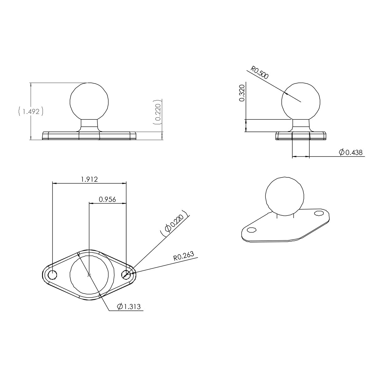 RAM-B-238CHU:RAM-B-238CHU_1:RAM® Chrome Diamond Ball Base