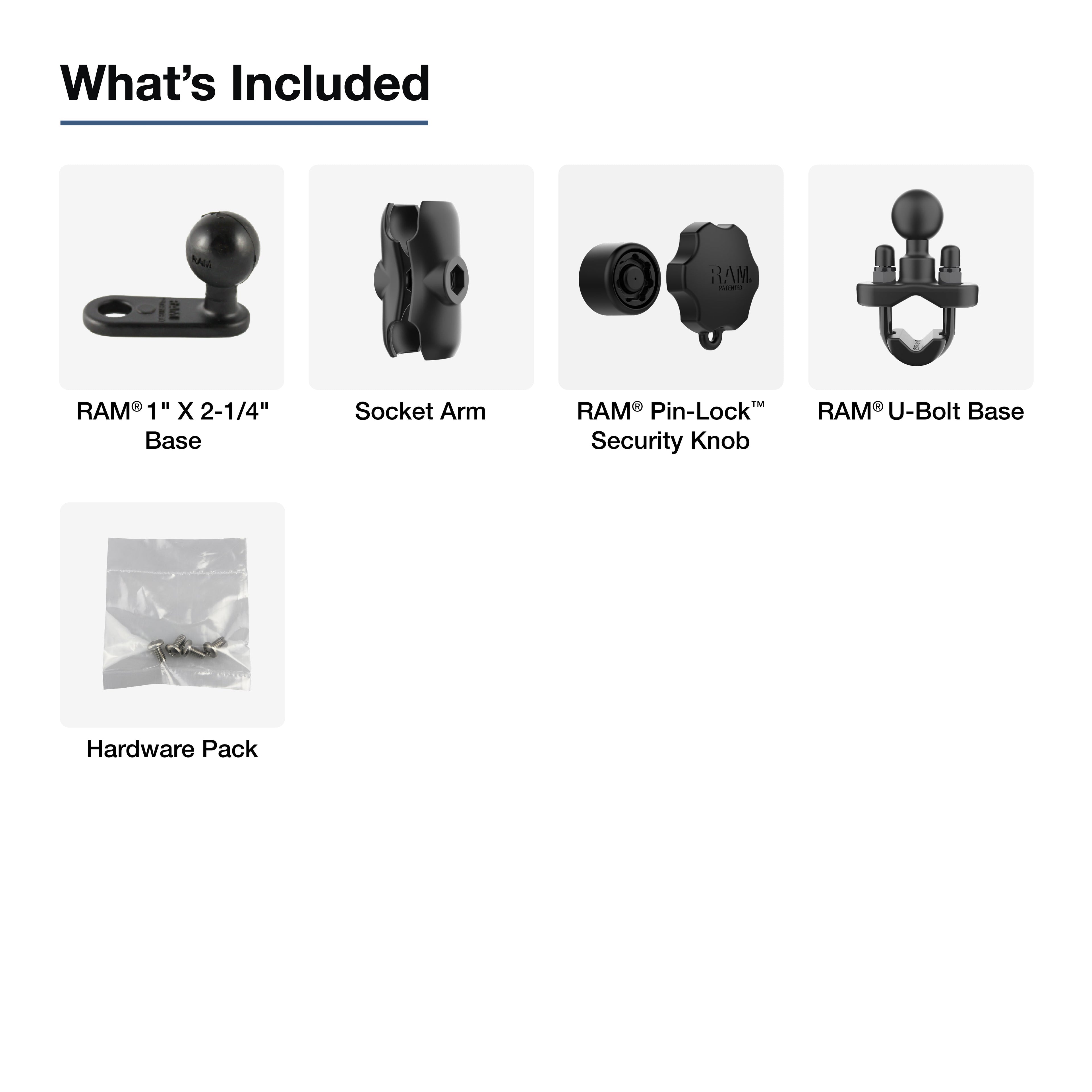 RAM-B-252-A-201U-MTV1:RAM-B-252-A-201U-MTV1_1:RAM® Rearview Mirror U-Bolt Mount for Motive Dashcam